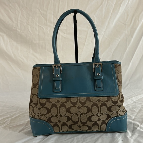 *RARE* Coach F11220 Jacquard Hampton Tan/Blue Satchel Shoulder Bag - Picture 2 of 13